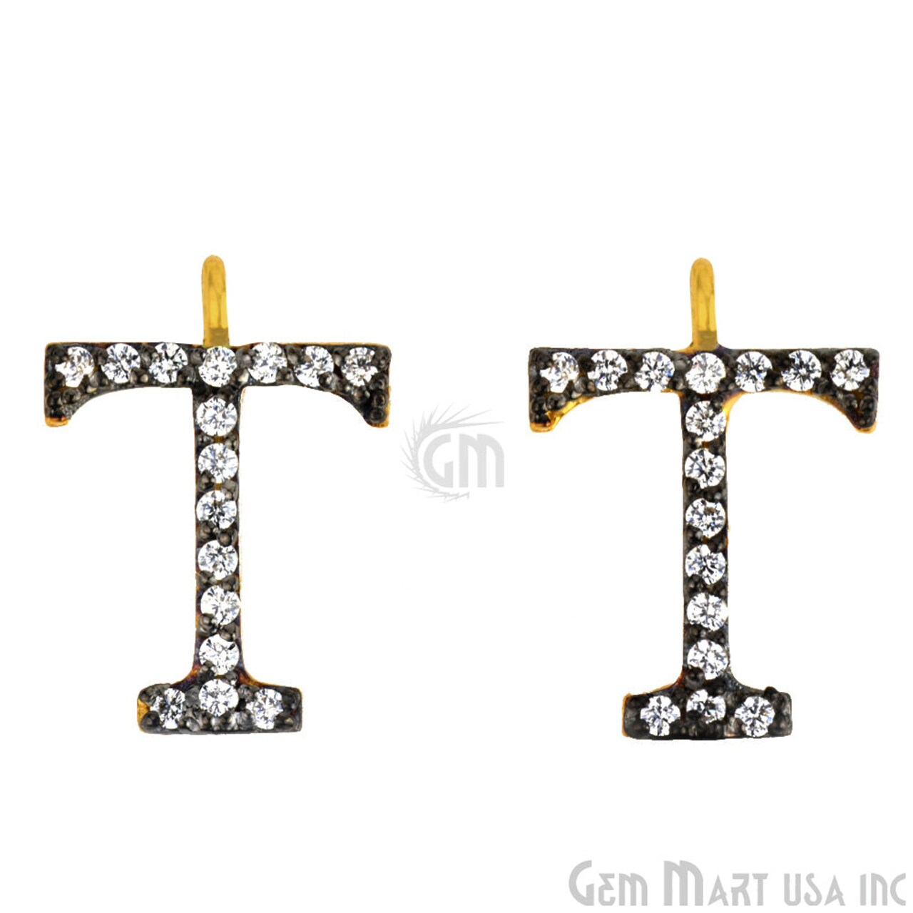 Cubic Zirconia Letter Pendants, Gold Vermeil Pave Charms, Bracelet and Necklace Alphabet Pendants, Real CZ Gems, GemMartUSA (CHWS_M)